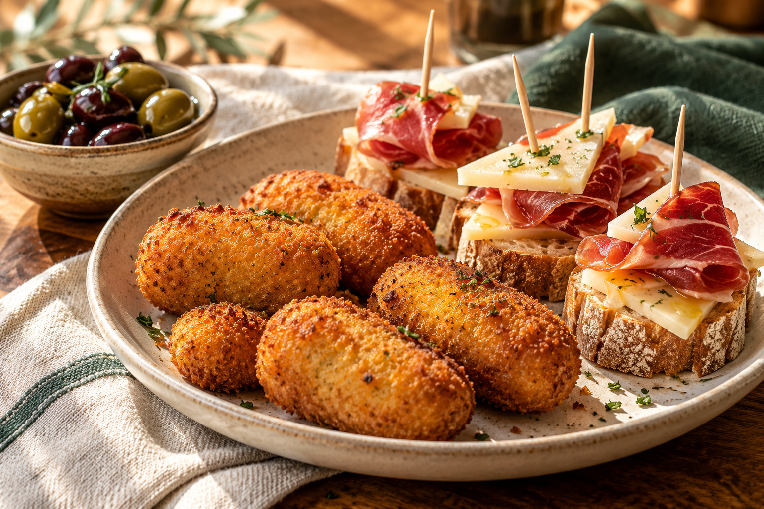 Fotografia ilustrativa de croquetes e pinchos
